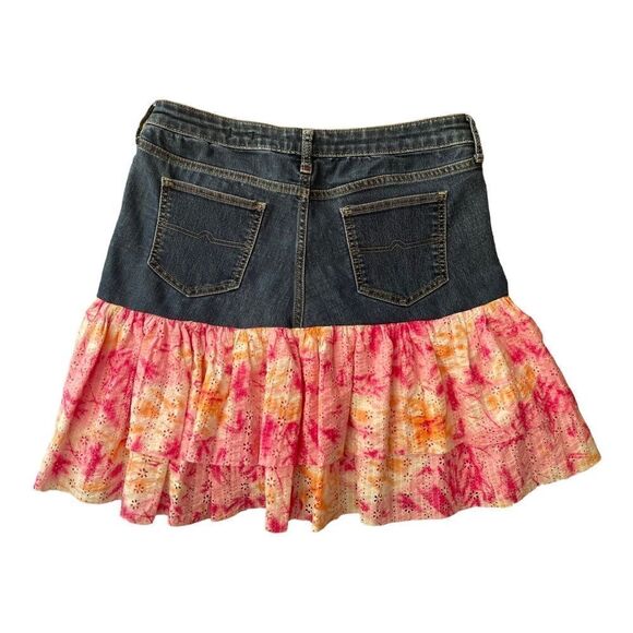 Arizona Jeans Co Western Cowgirl Tiered Print Skirt Denim Upper Juniors Sz 11 - Picture 7 of 7